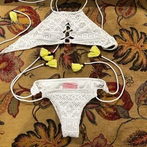EUC Victorias Secret white crochet bikini